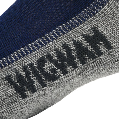Hiking Outdoor Midweight Crew Sock - Navy/Pewter knit-in logo - made in The USA Wigwam Socks