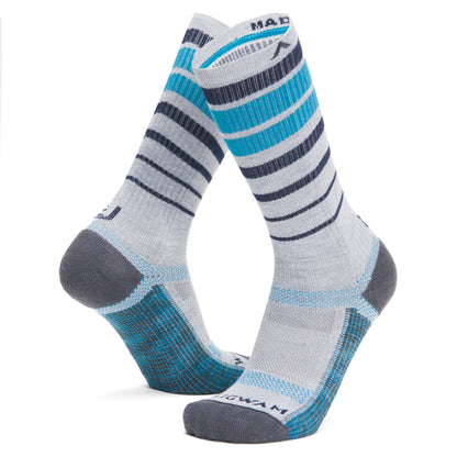 Ultra Cool Lite Stripe Ultra-Lightweight Crew Sock - Caribbean full product perspective - made in The USA Wigwam Socks