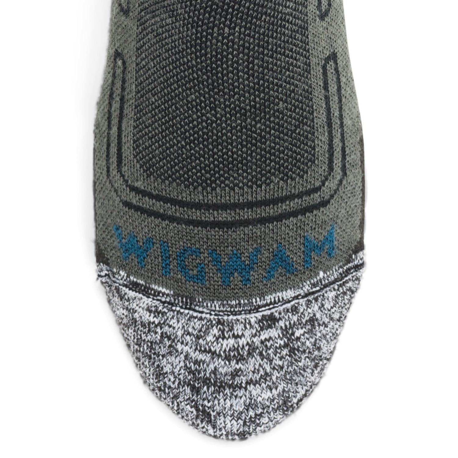 No Fly Zone Outdoor Crew Sock - Charcoal toe perspective - made in The USA Wigwam Socks
