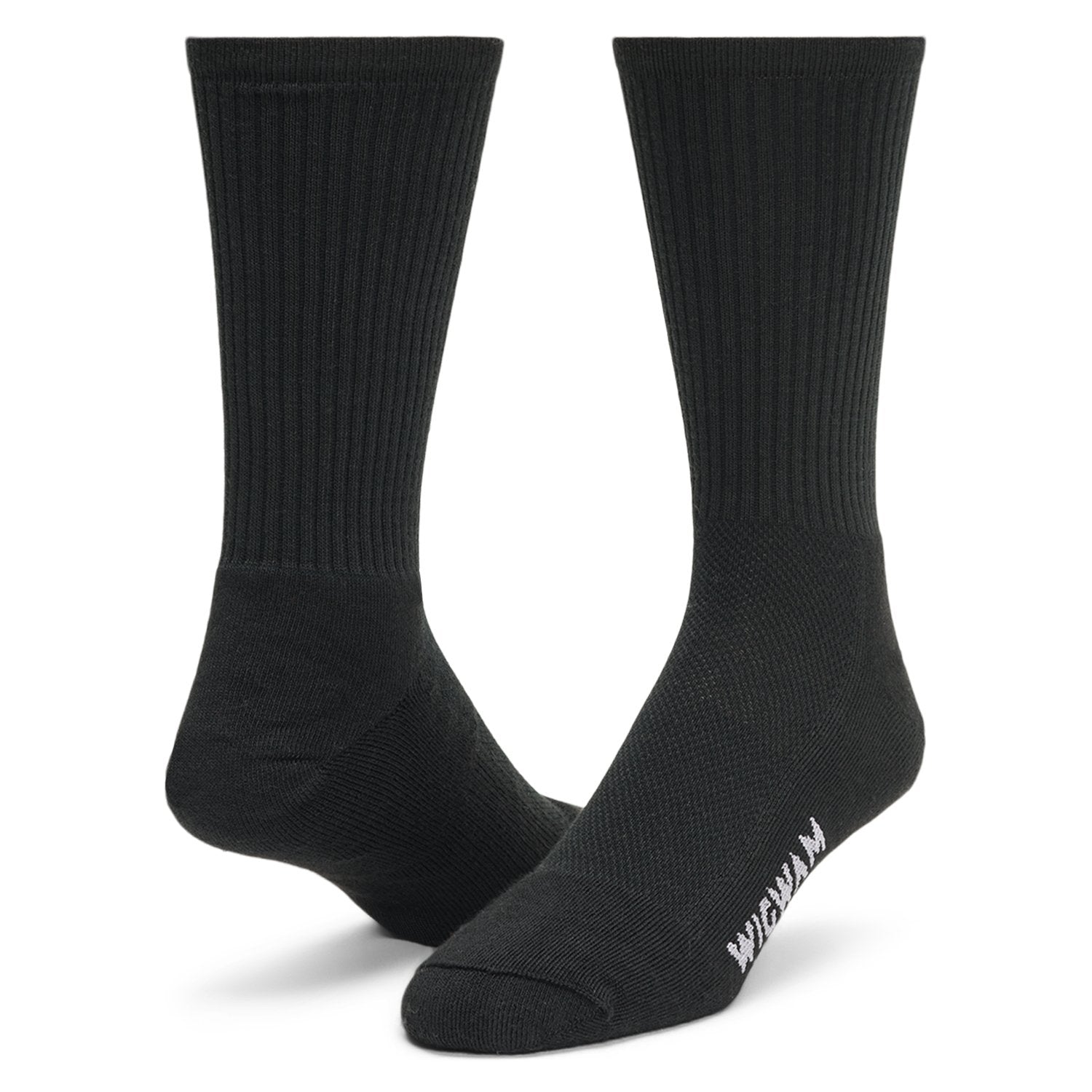 Hot Weather Dress Crew Sock - Black full product perspective - made in The USA Wigwam Socks